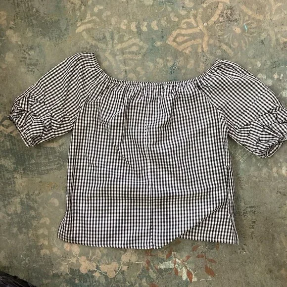 Song Of Style Gingham Top Black White Check Puff Sleeves Boho Cottagecore XL - Picture 4 of 10